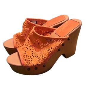 Orange Crochet Platform Heeled Sandal Open Toe Shoes by Dingo / Side 8.5